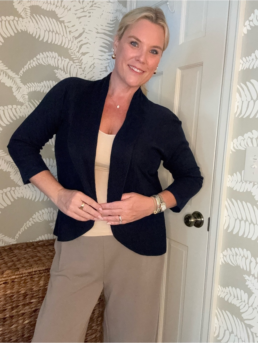 Lauren Ralph Lauren Classic Open-Front Women's Navy Sweater Jacket